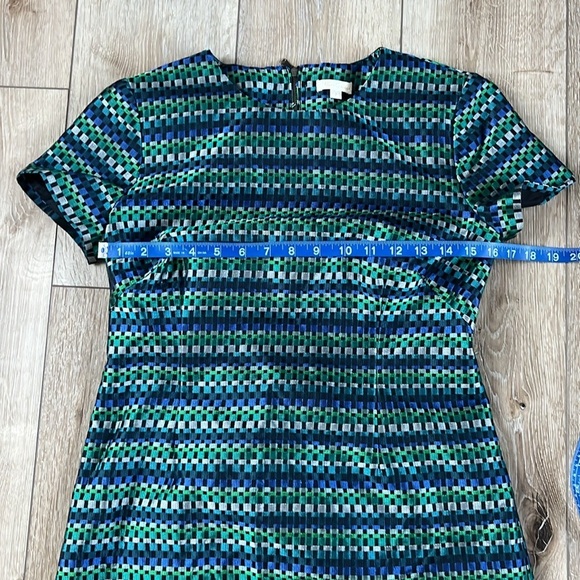 Shoshanna Take Notes Shift Dress Blue Green Patterned 
Short Sleeves - Picture 10 of 11